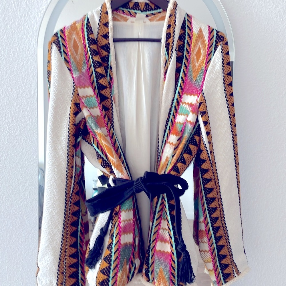🌟💜Rare h&m Colorful Patterned Open Cardigan jacket with Belt